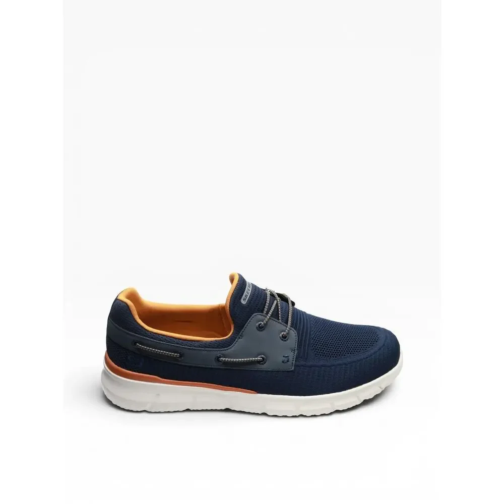 SKECHERS MEN'S DEL RETTO-CLEAN SLATE KNITTED BUNGEE SLIP ON, NAVY, 14 W US